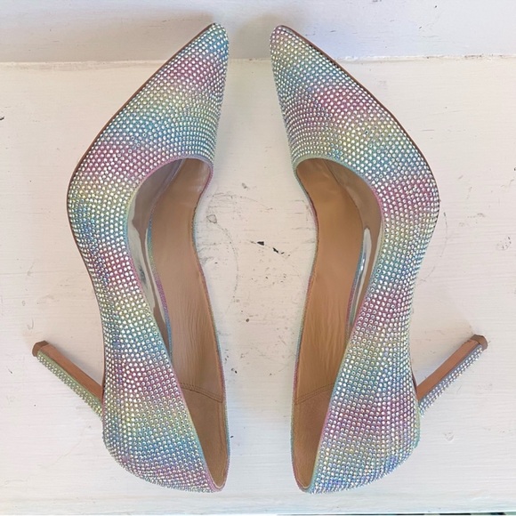 Badgley Mischka Godiva Diamond Pointed Toe Pumps In Rainbow Size 8 1/2 - Picture 4 of 13